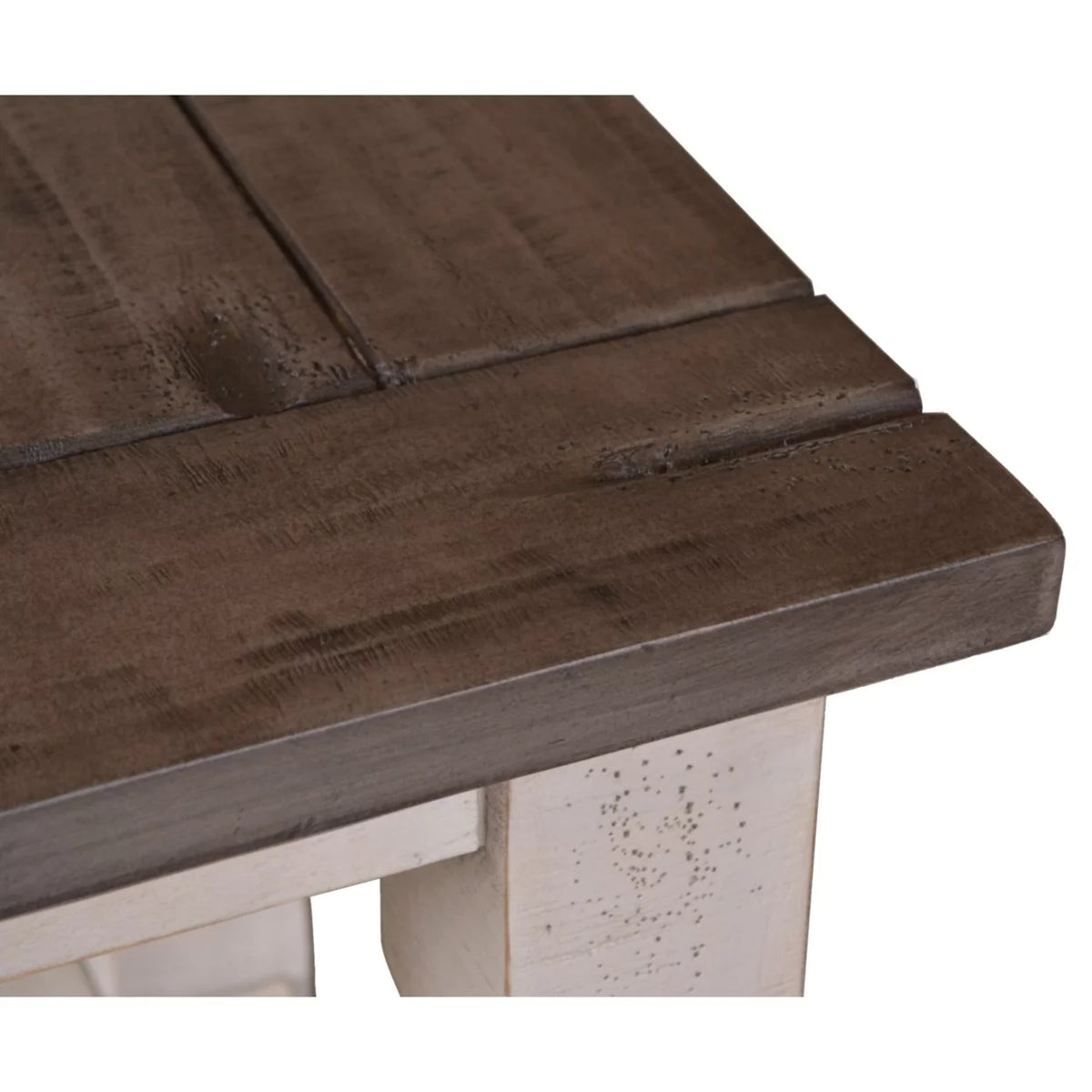 Cottage White and Brown Rectangular Wood End Table W7996
