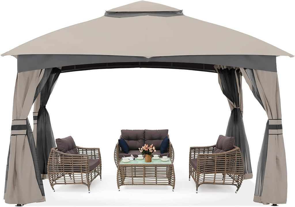 10x10 Outdoor Gazebo with Netting and Pole Coverings V212045