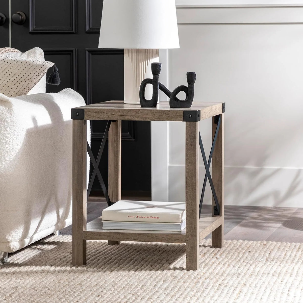 18 Inch Grey Wash Side Table X594
