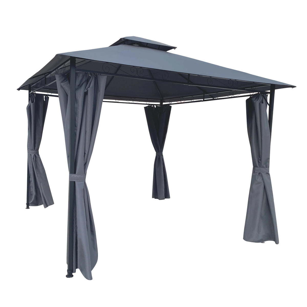Gray Gazebo Canopy With Curtains D698242