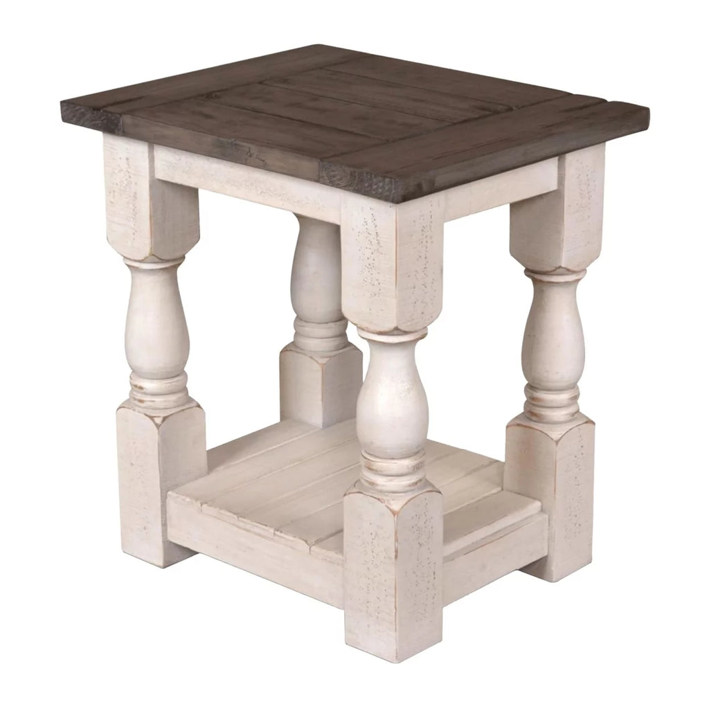 Cottage White and Brown Rectangular Wood End Table W7996