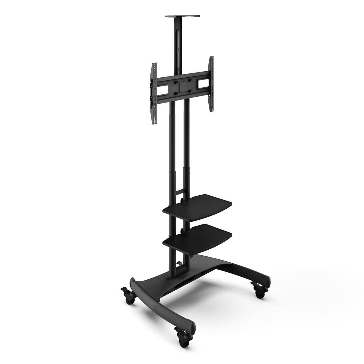 Black Mobile TV Mount with Two Adjustable Shelves J402592