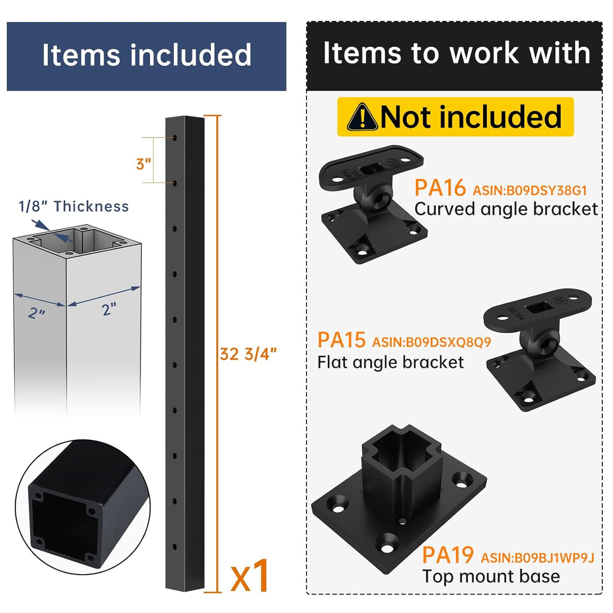 36 inch Black Aluminum Cable Railing Post N478226