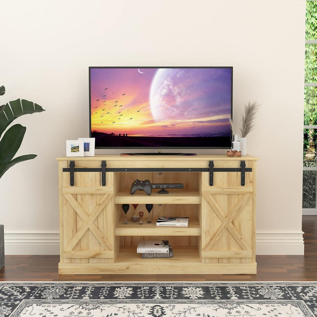 Modern Farmhouse Sliding Barn Door TV Stand up to 60 Inches T5722