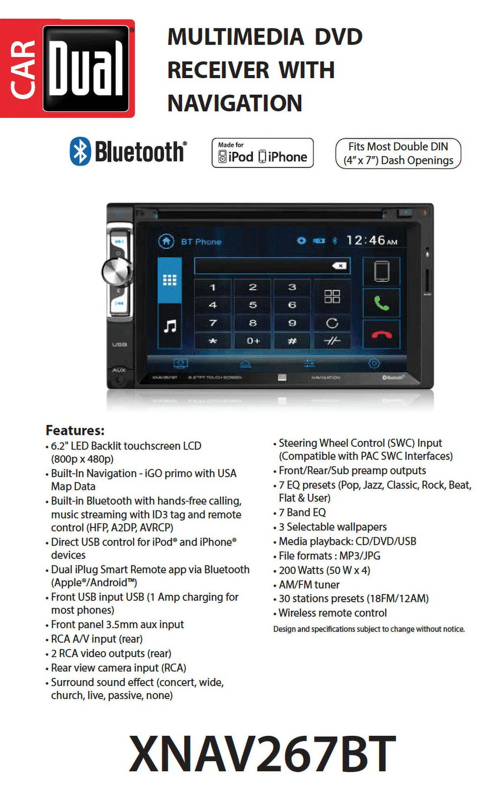 6.2 inch Double Din Car Stereo with Built-in Navigation N5304
