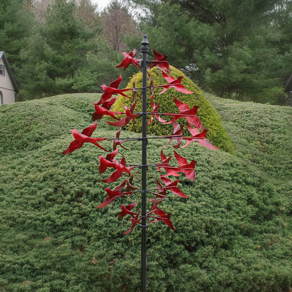 Large Red Cardinal Metal Wind Spinner 3D Bird Sculpture Kinetic Garden Yard Art O8590