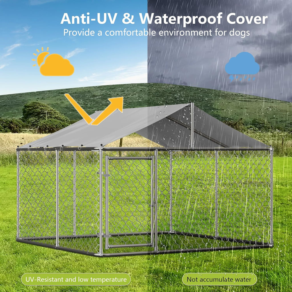 7.5' x 7.5' Large Outdoor Dog Kennel with WaterProof UV-Resistant Cover M465833
