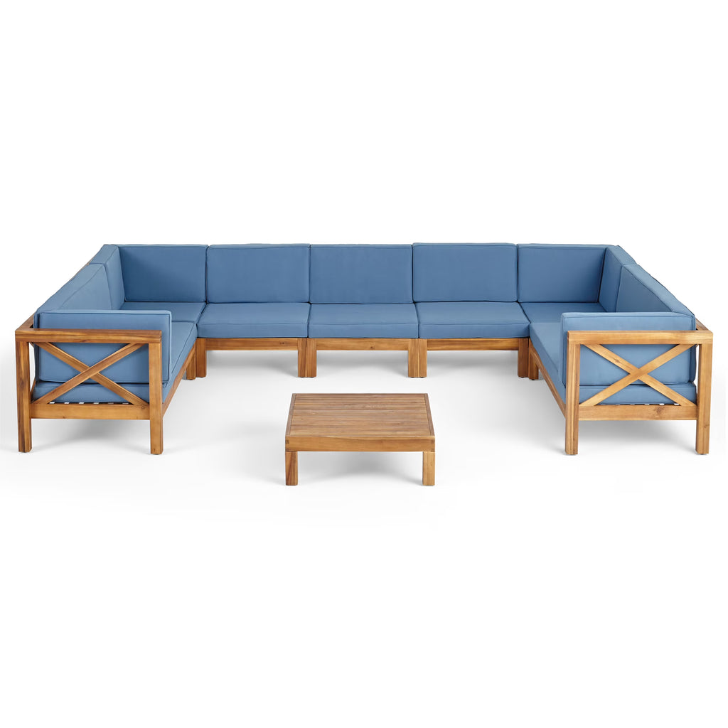 Blue Teak Finish Acacia Wood Sectional Sofa Set Y67600