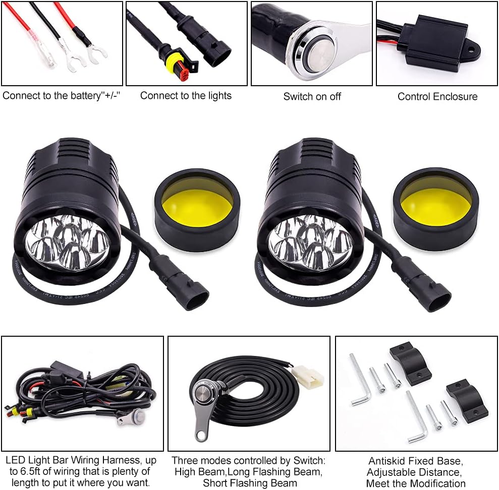 White/Yellow/Strobe 60W LED Motorcycle Spotlight U2961
