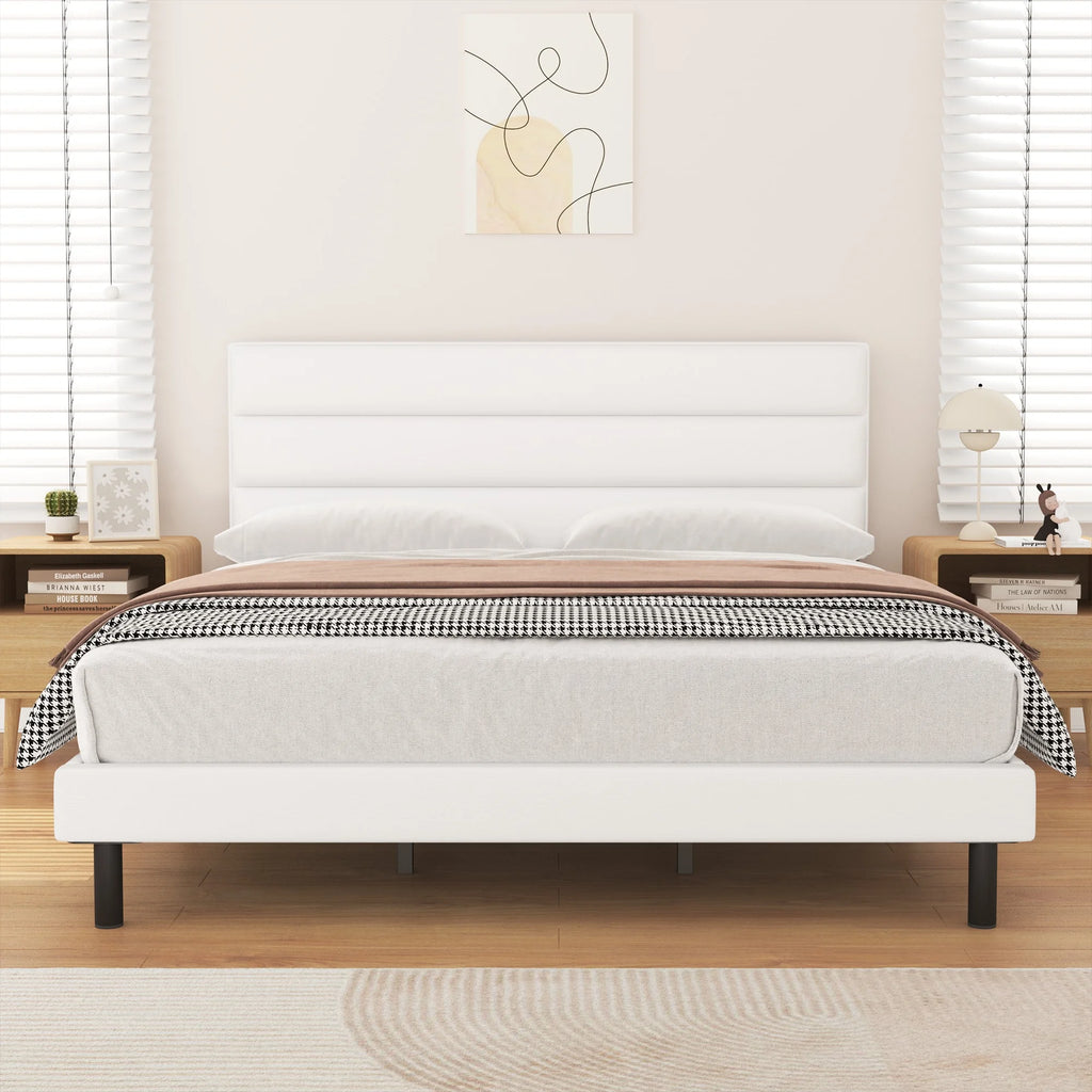 King Size Platform Bed with Wingback Fabric Upholstered Headboard B684455