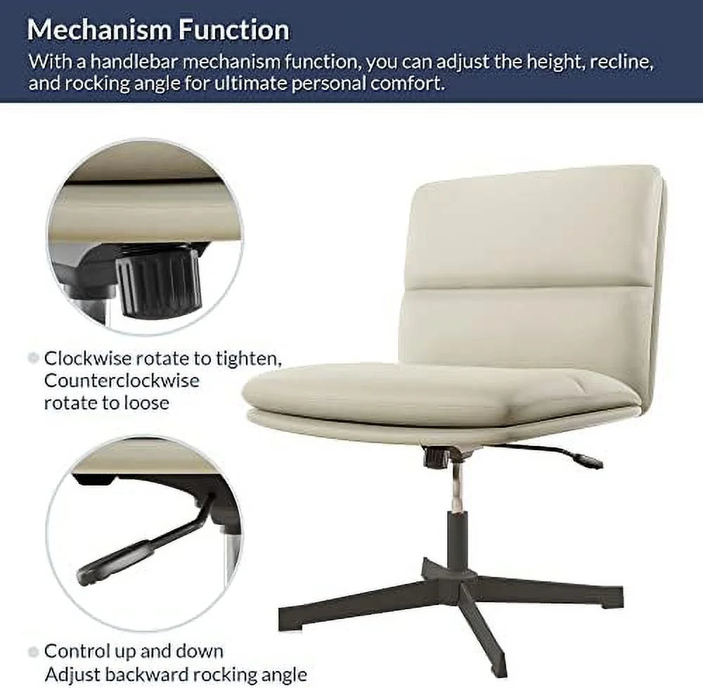 Ivory PU Leather Armless Office Chair with Height Adjustment A984
