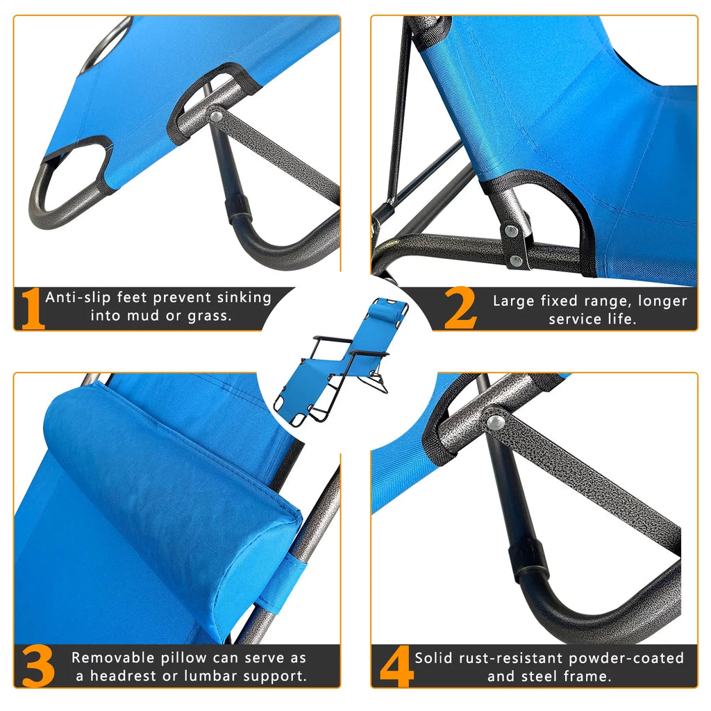 Blue Folding Beach Chair with Pillow F413