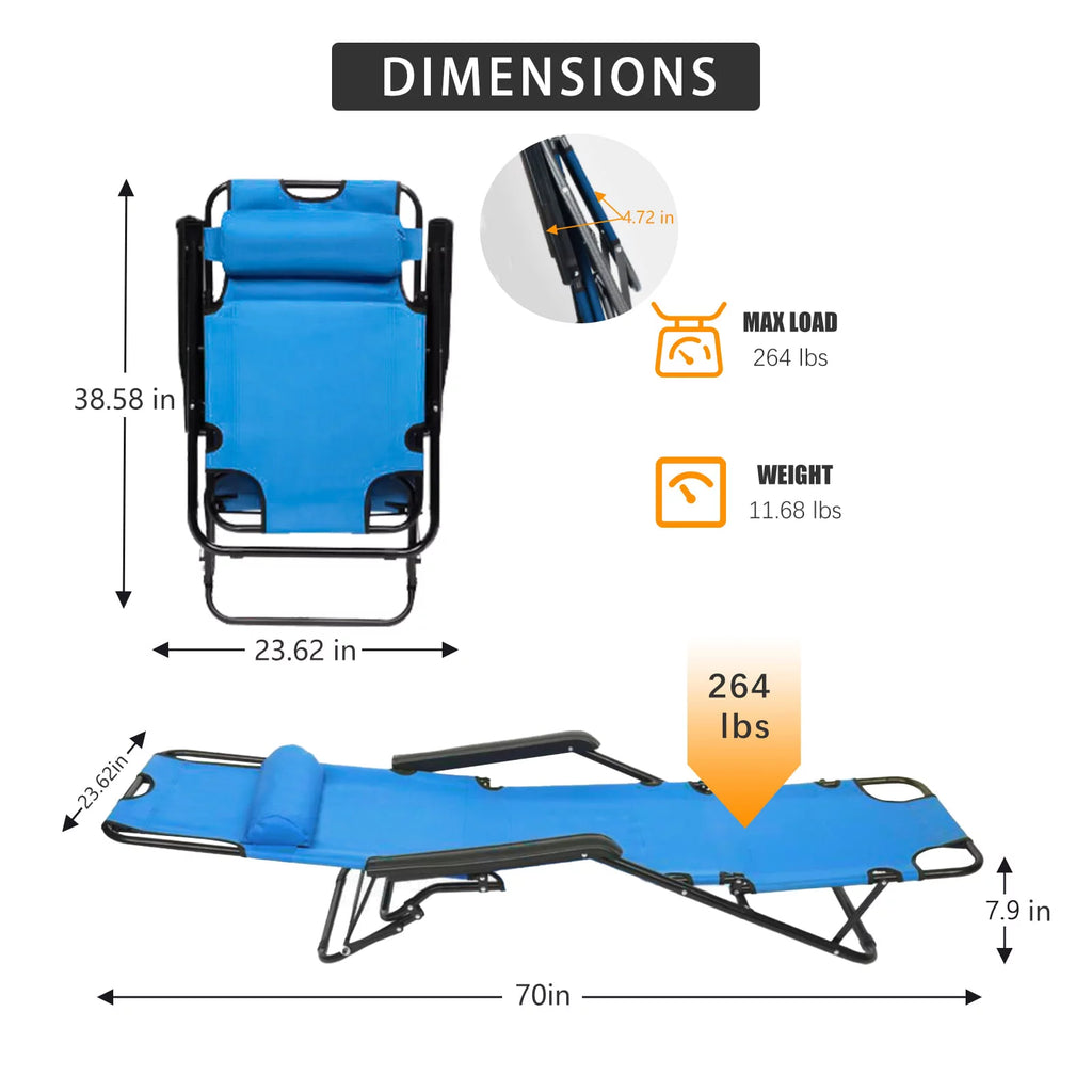 Blue Folding Beach Chair with Pillow F413