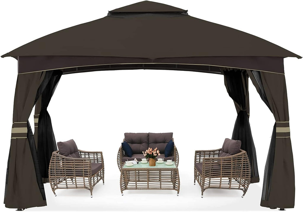 10x10 Outdoor Gazebo with Netting and Pole Coverings V212045