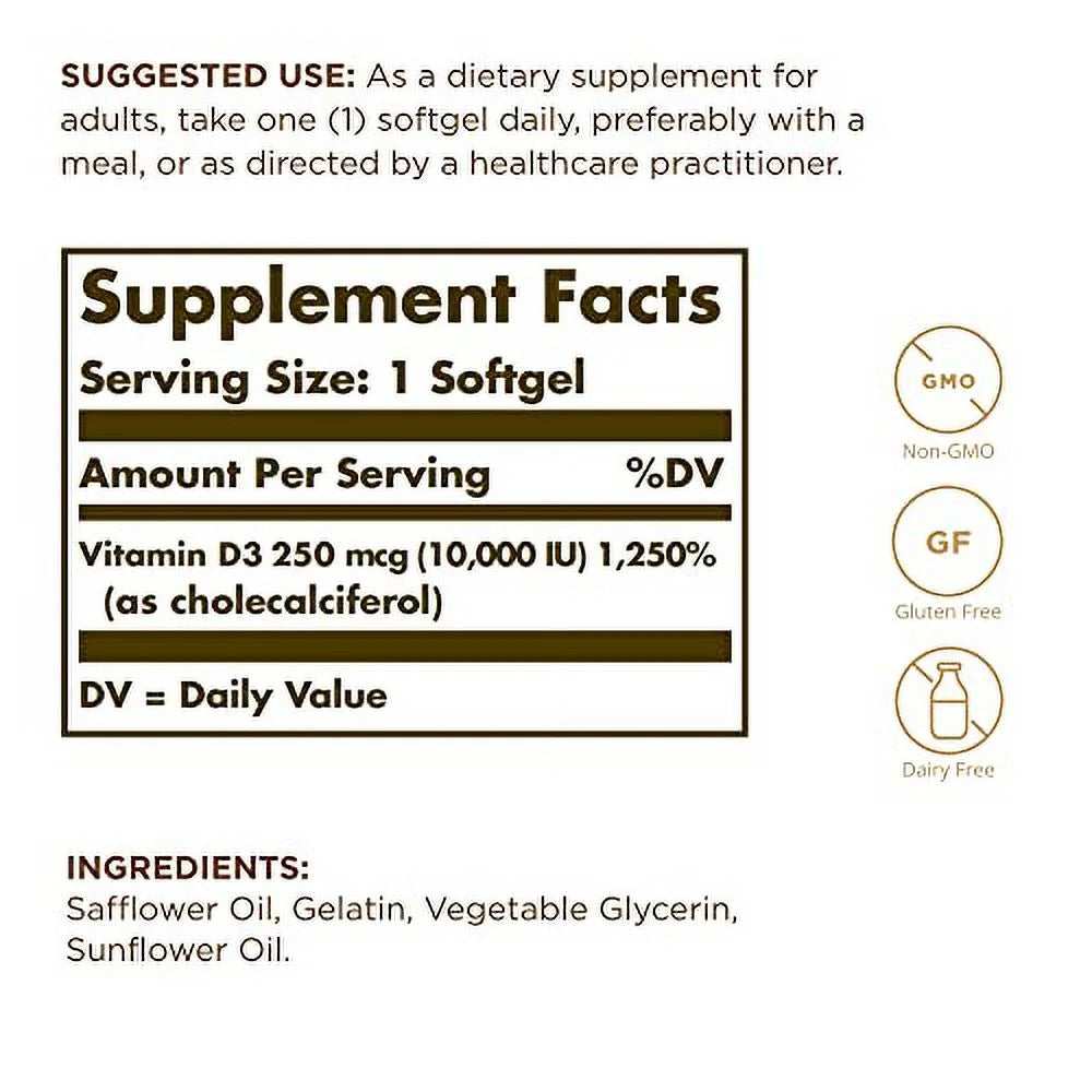 Vitamin D3 250 MCG (10,000 IU) 120 Softgels I645