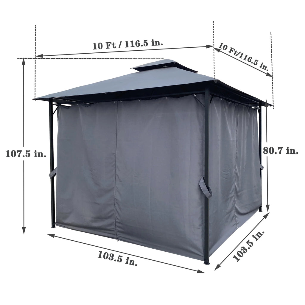 Gray Gazebo Canopy With Curtains D698242