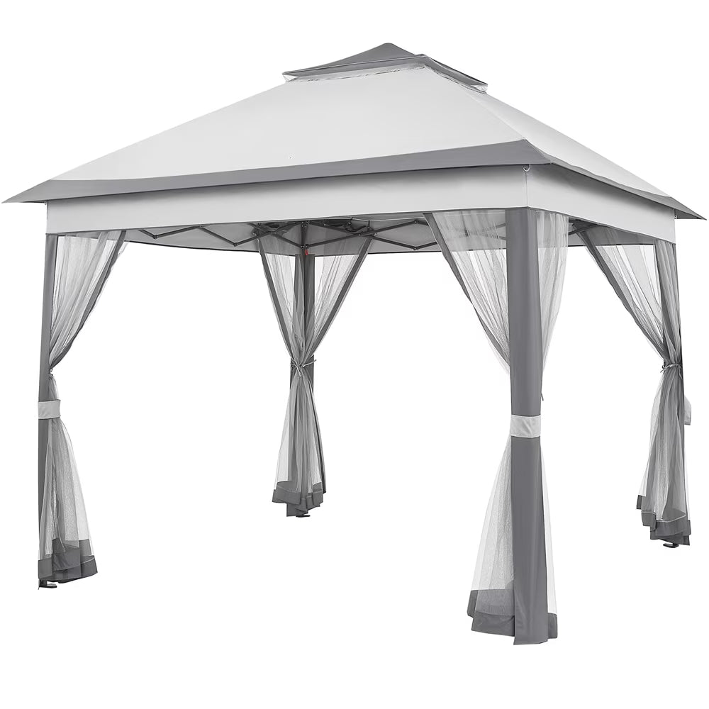 11x11 FT Pop-Up Gazebo with 4 Mesh Sidewalls, Light Gray F7674