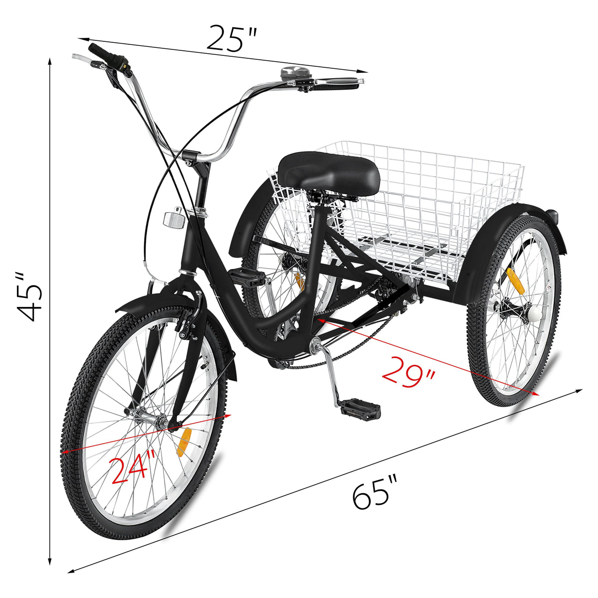 24 1-Speed 3 Wheel Adult Tricycle with Basket A619
