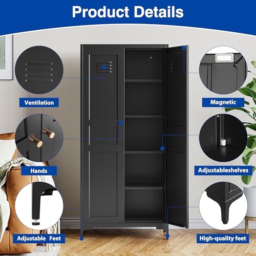 Black 61 inch Metal Pantry Storage Cabinet with Adjustable Shelves B75191