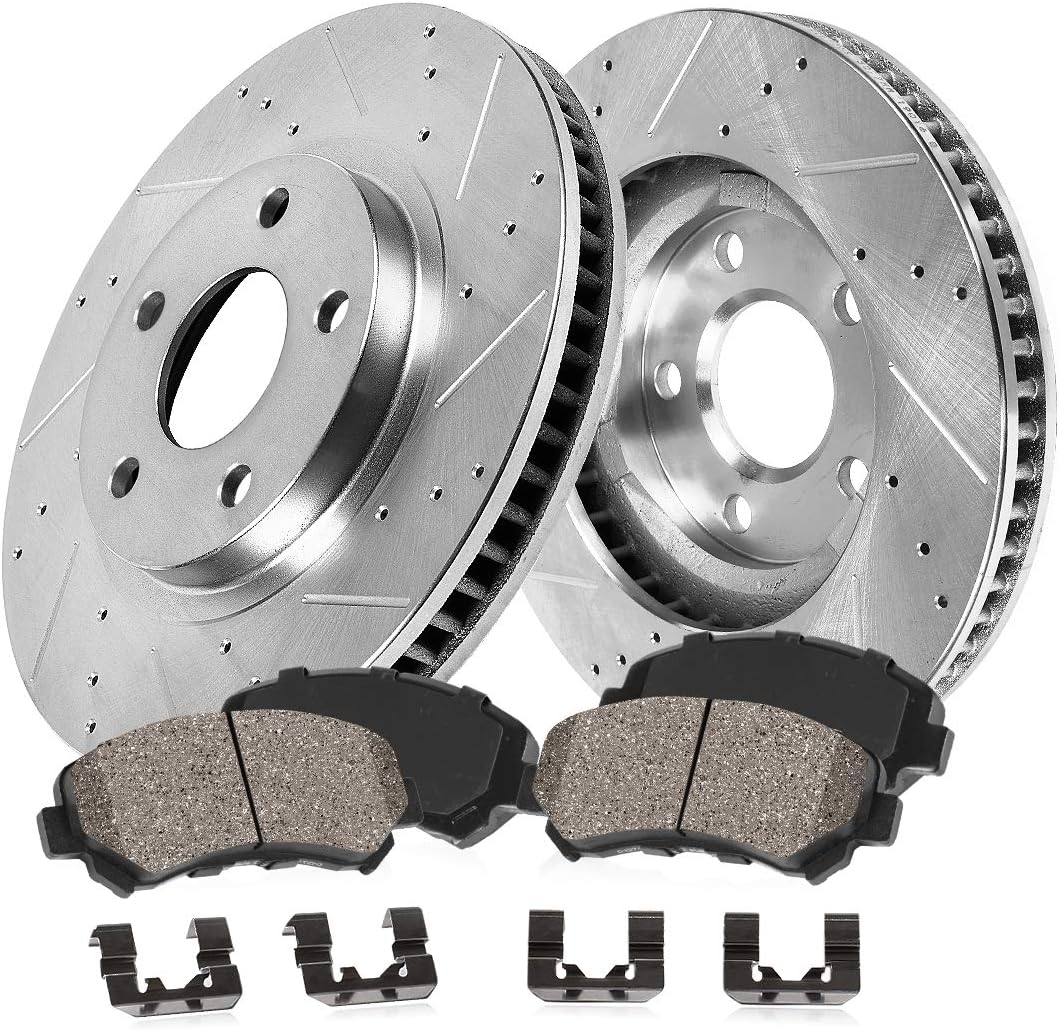 2 Rotors + Ceramic Brake Pads + Clips E1653