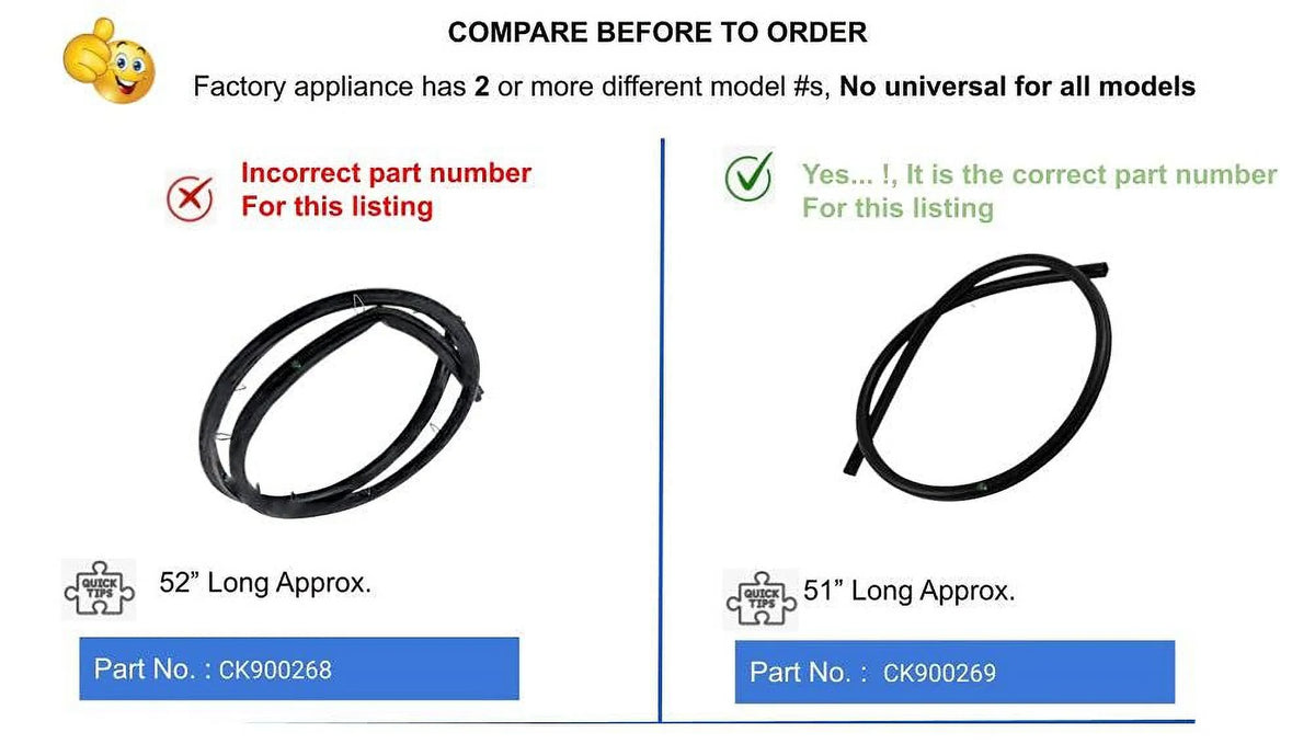 Electric Range Oven Door Seal with Clips 52" long Heavy Duty C63941