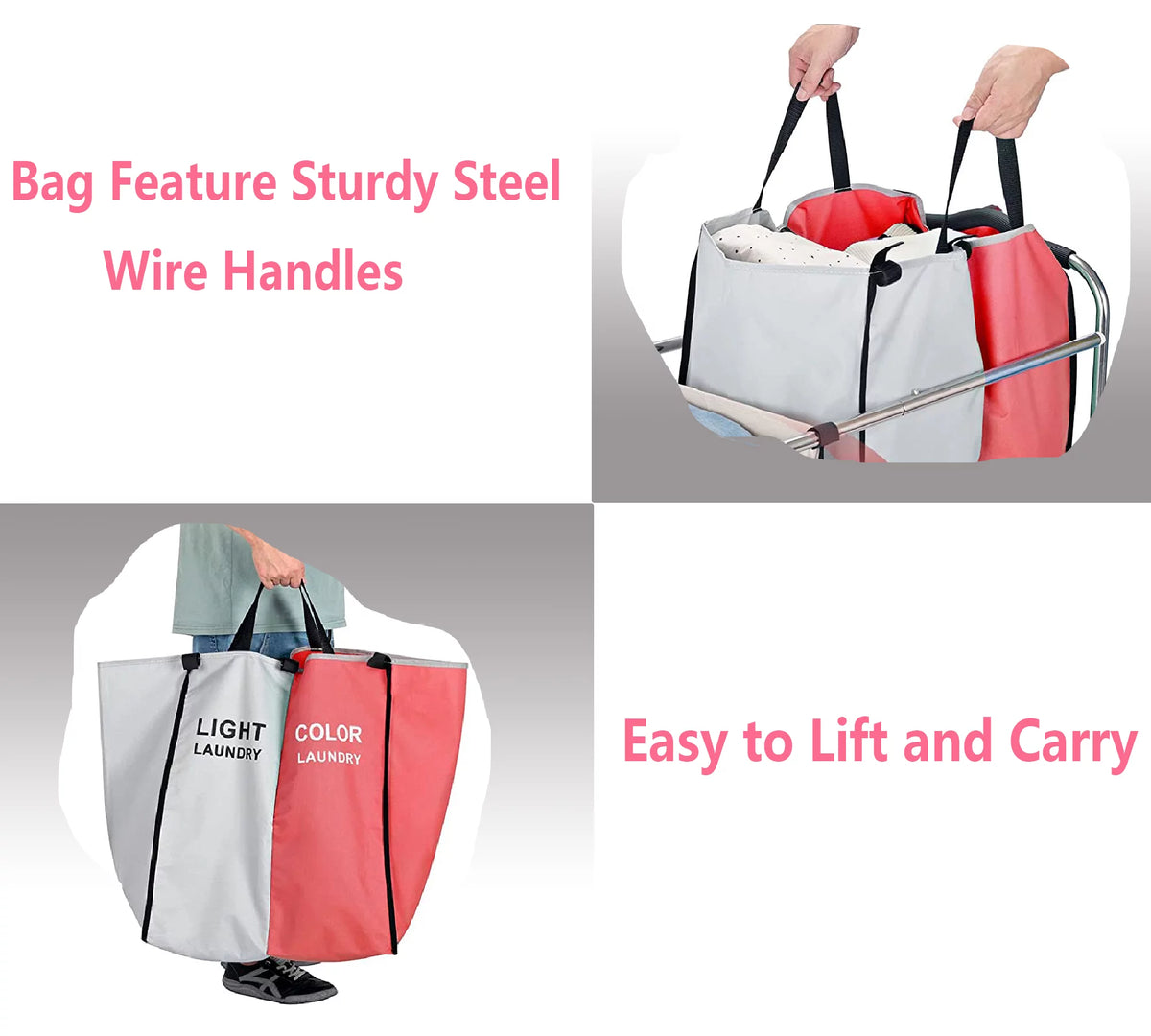 320L 4-Bag Laundry Hamper Sorter with Frame and Wheels D580