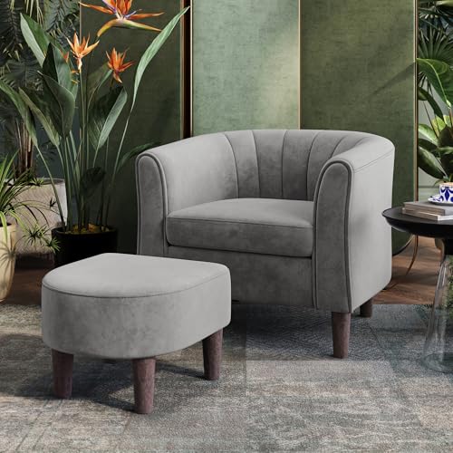 Olive Green Velvet Accent Chair with Ottoman L70887