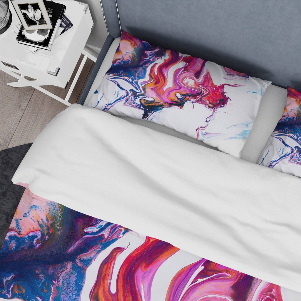 King Purple Pink Blue Marble Bedding Set Duvet Cover with 2 Shams A9335
