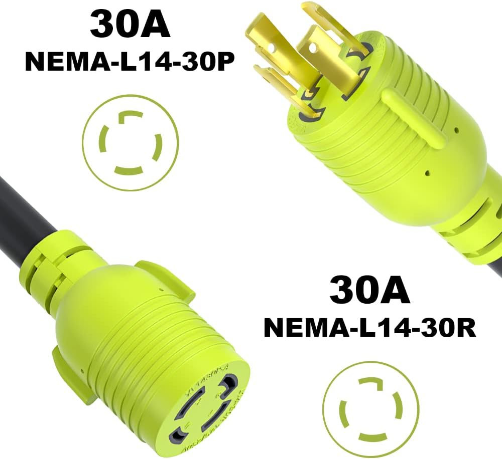 4 Prong 30 Amp Generator Extension Cord, NEMA L14-30P/L14-30R, 10 Gauge SJTW, 50FT P663854