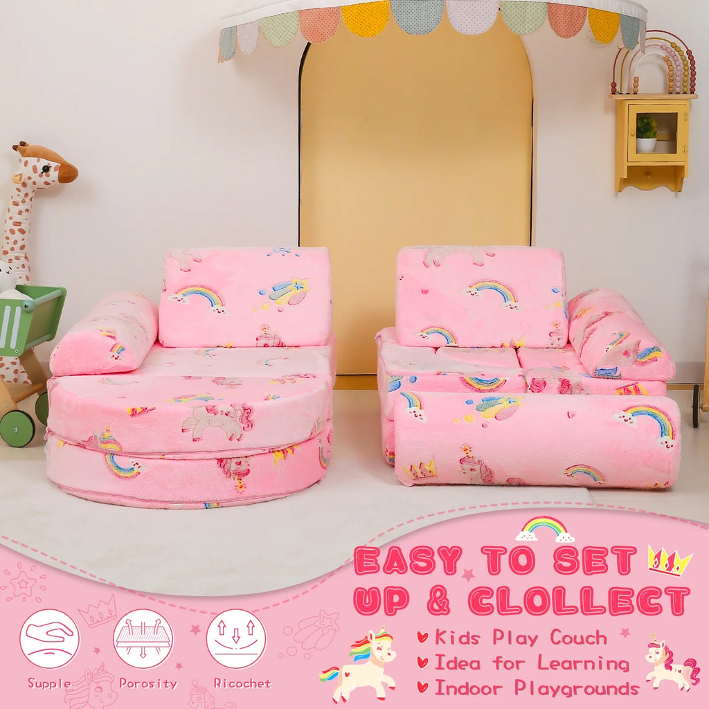 11 Pc Pink Modular Kids Play Couch G77319