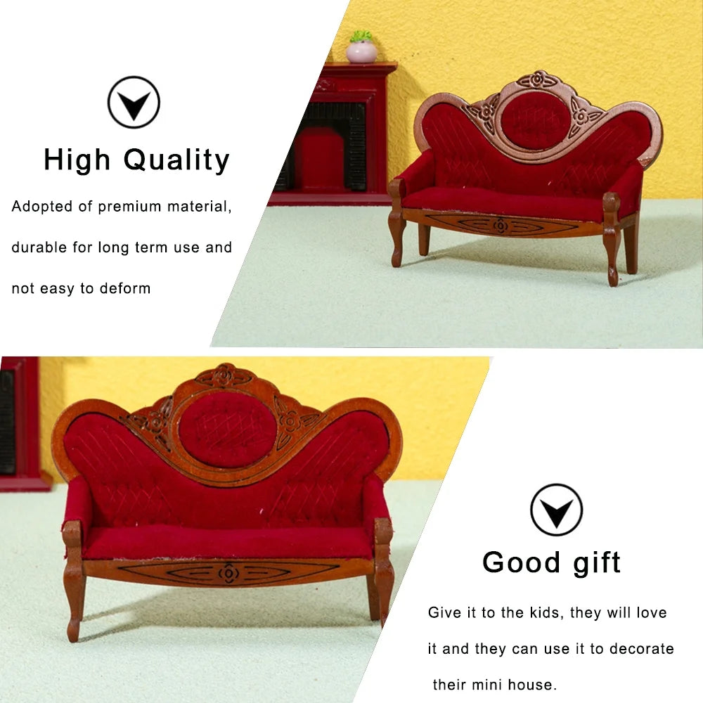 Walnut Wood Dollhouse Mini Sofa V829
