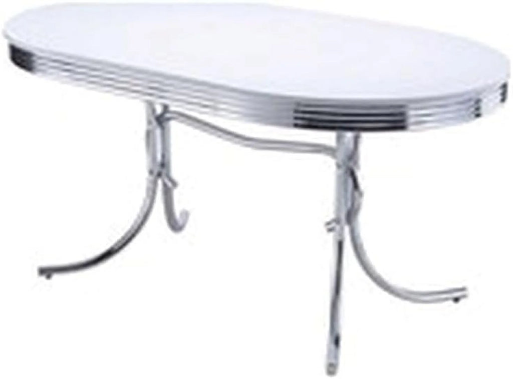 Modern Metal Chrome Plated Oval Dining Table with White Top J4002