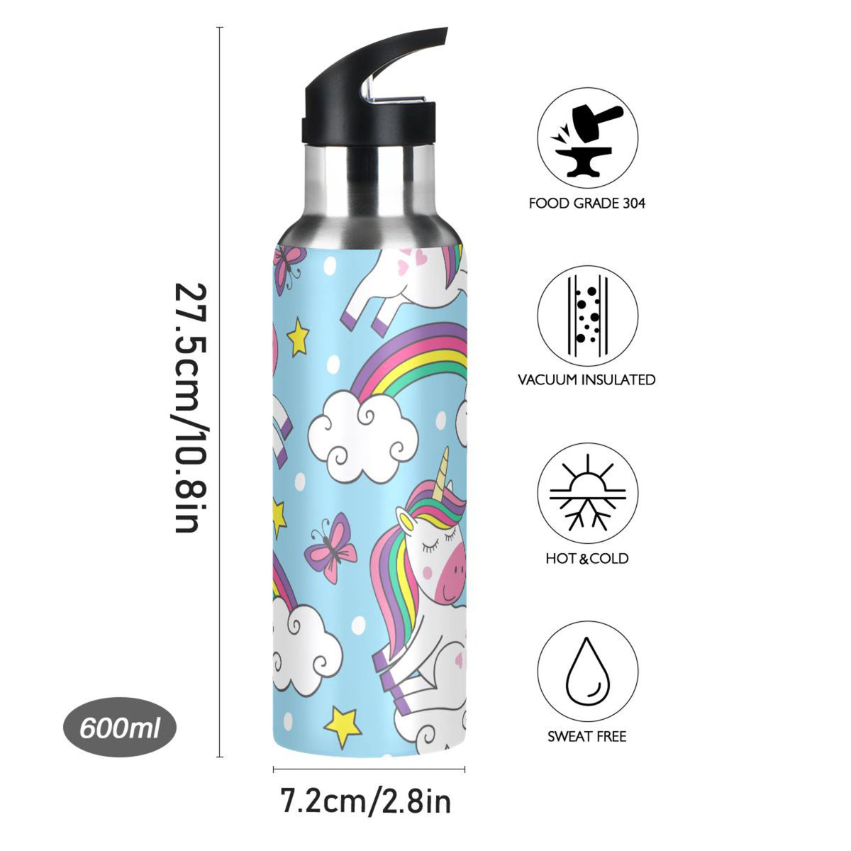 Stainless Steel Insulated Water Bottle with Straw Lid F3726