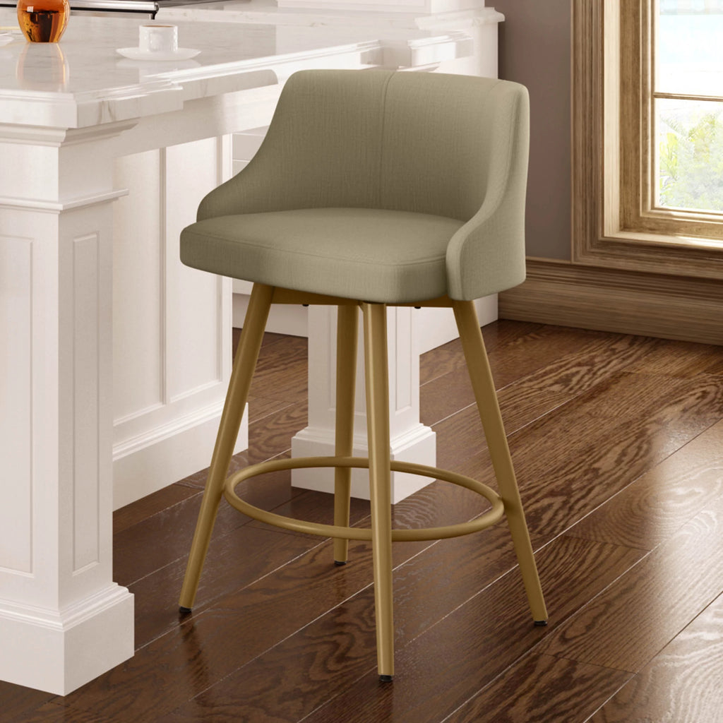 Beige Fabric Golden Metal Swivel Counter Stool P182704