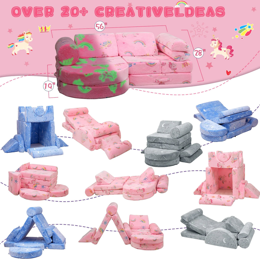 11 Pc Pink Modular Kids Play Couch G77319