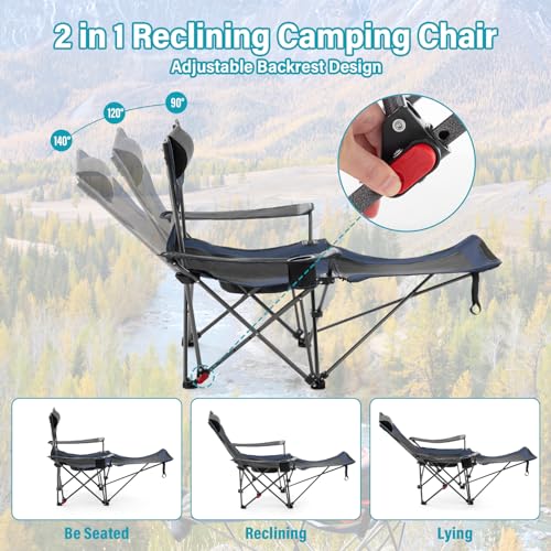 Reclining Camping Chair with Foot Rest, Folding Lounge Chairs, Gray E224
