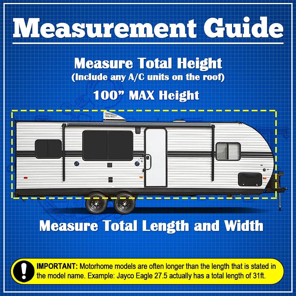 Waterproof RV Travel Trailer Cover Fits 14'-16' with Zippered Panels E392