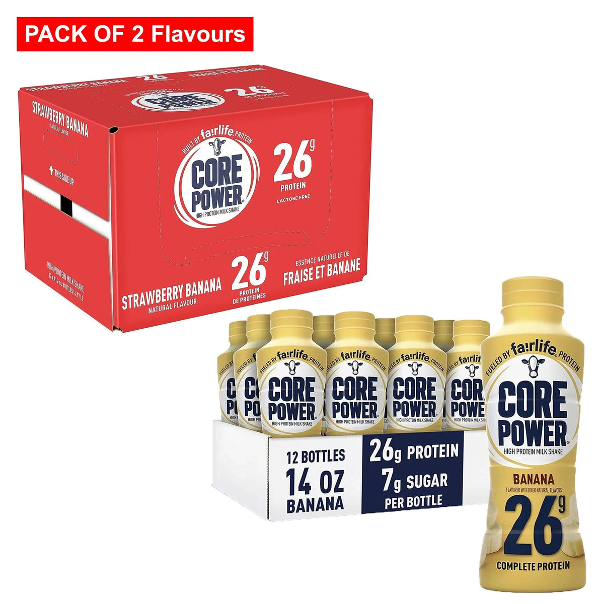 Banana & Strawberry Banana Protein Shakes 24 Bottle Pack V536956
