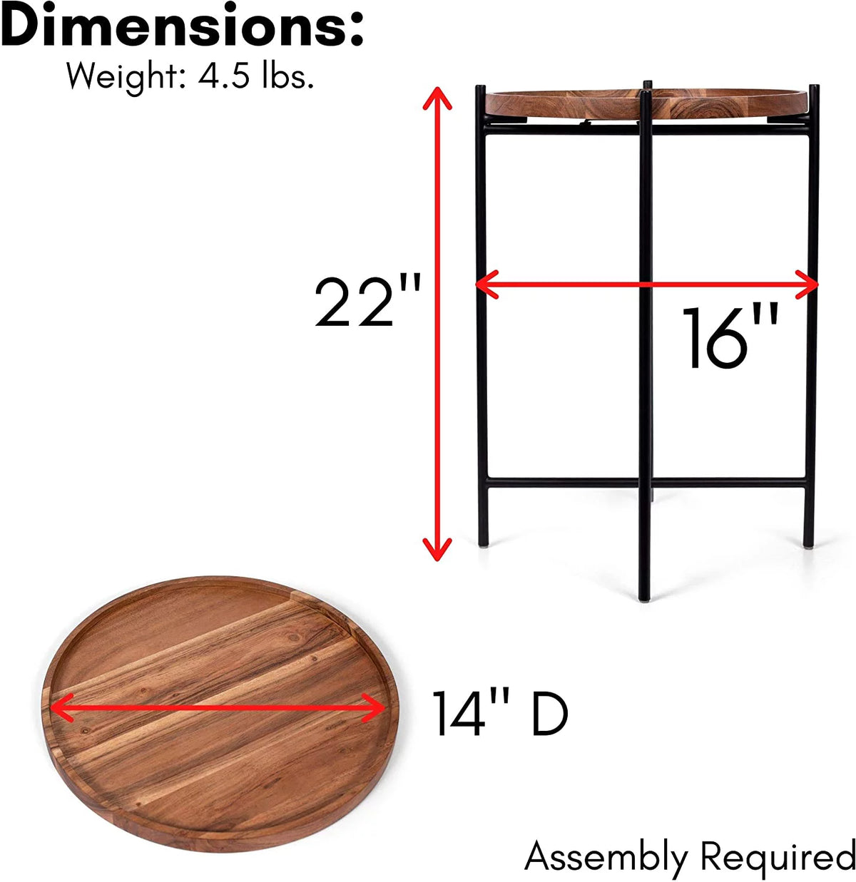 Folding Side Table with Removable Wood Tray P6123
