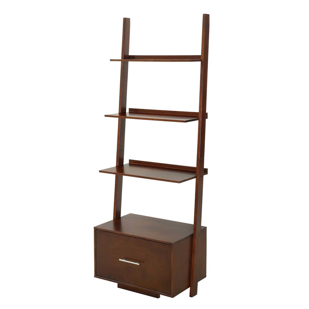 Dark Walnut Ladder Bookcase with File Drawer Q8120