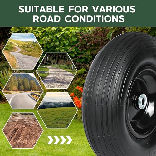 13 Inch Solid Flat Free Replacement Tires and Wheels 4.00-6 with 5/8'' Axle Bore Hole Q90949