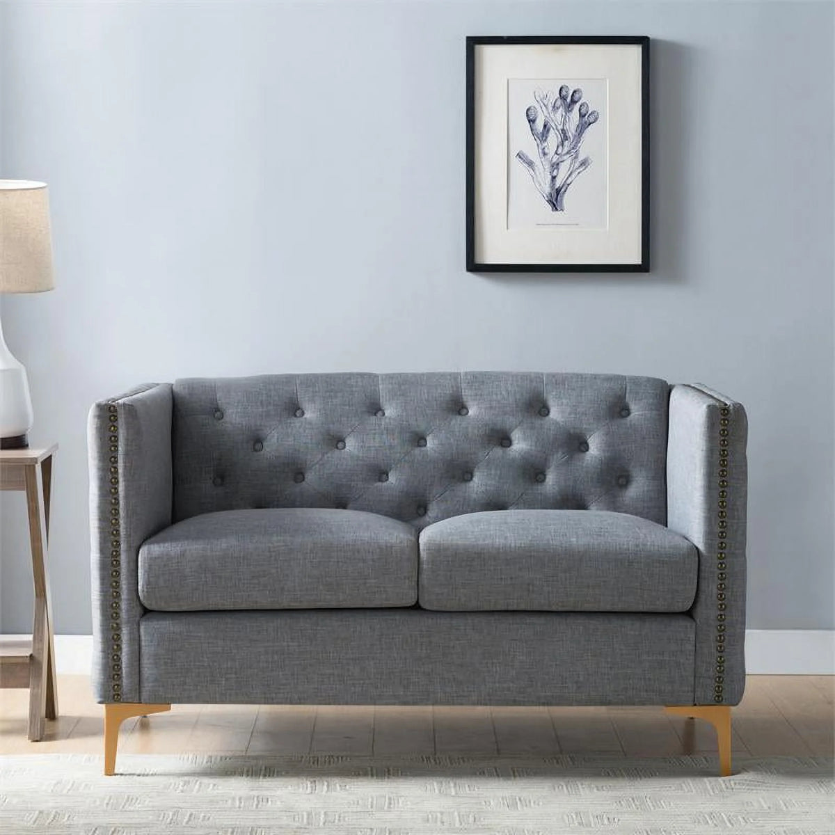 Light Gray Tufted Fabric Loveseat J5985