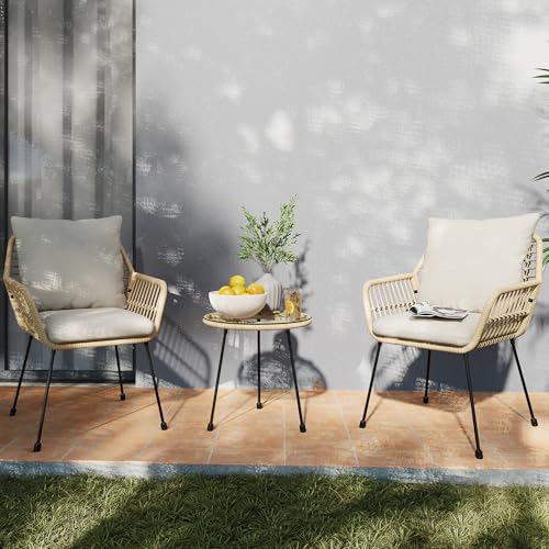 Blue 3 Pieces Upholstered Rattan Patio Bistro Set with Coffee Table U51718
