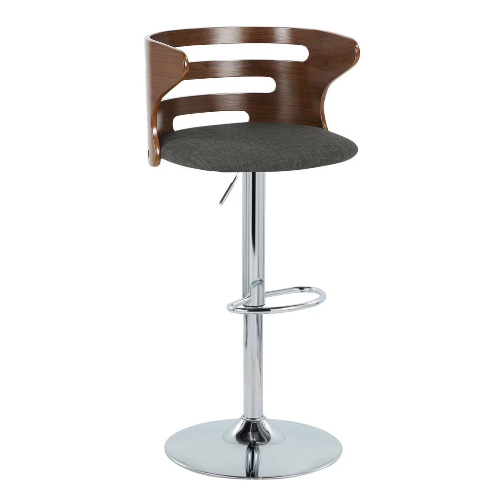 Walnut Wood and Charcoal Fabric Adjustable Barstool with Chrome Metal Base, Set of 2 G7043