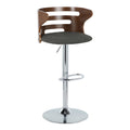 Walnut Wood and Charcoal Fabric Adjustable Barstool with Chrome Metal Base, Set of 2 G7043