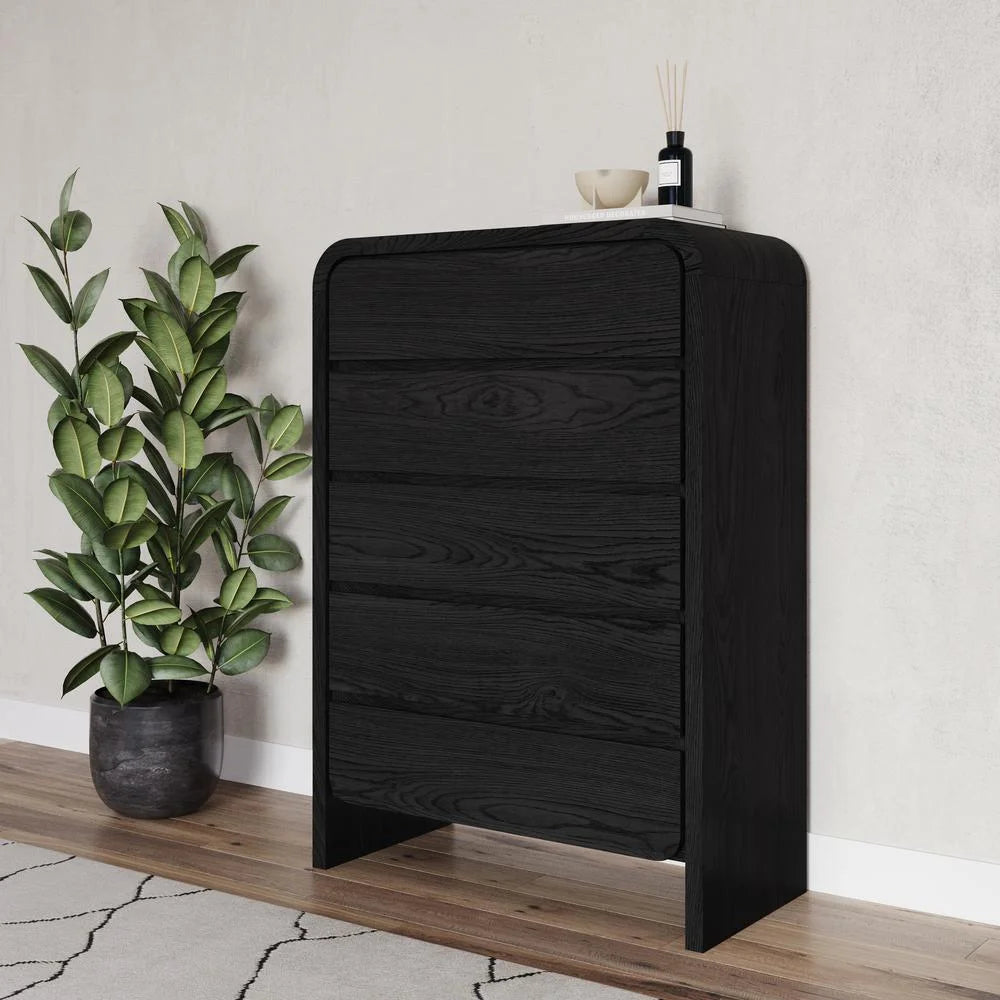 Five Drawer Chest in Jet Black Ash T331