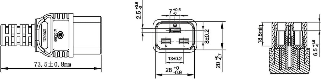 NEMA 6-15P to IEC C19 Power Extension Cord, 6ft T3331