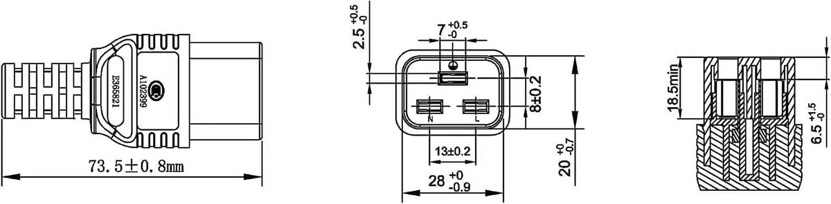 NEMA 6-15P to IEC C19 Power Extension Cord, 6ft T3331
