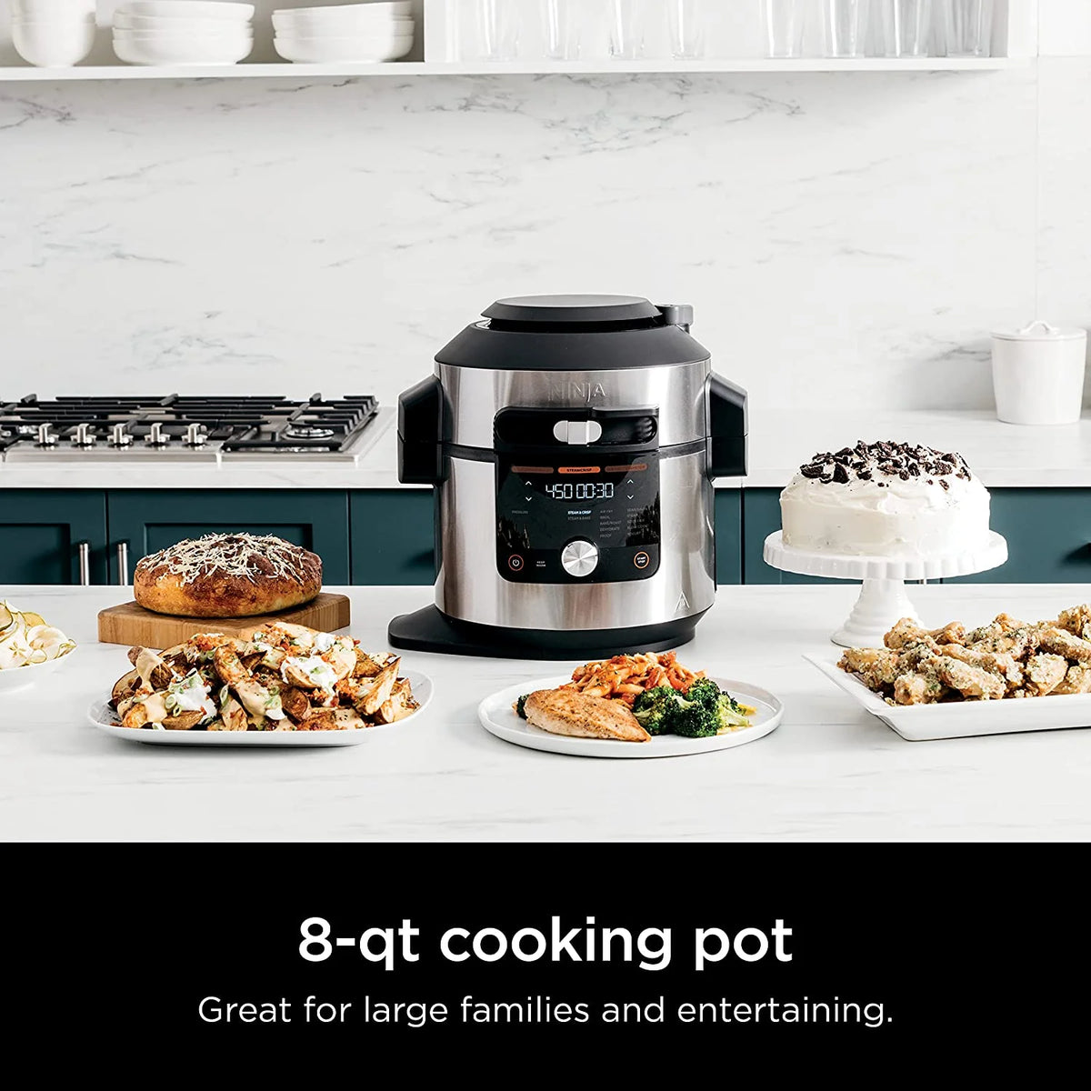 Open Box 8 Qt Pressure Cooker Steam Fryer with SmartLid Silver V925083