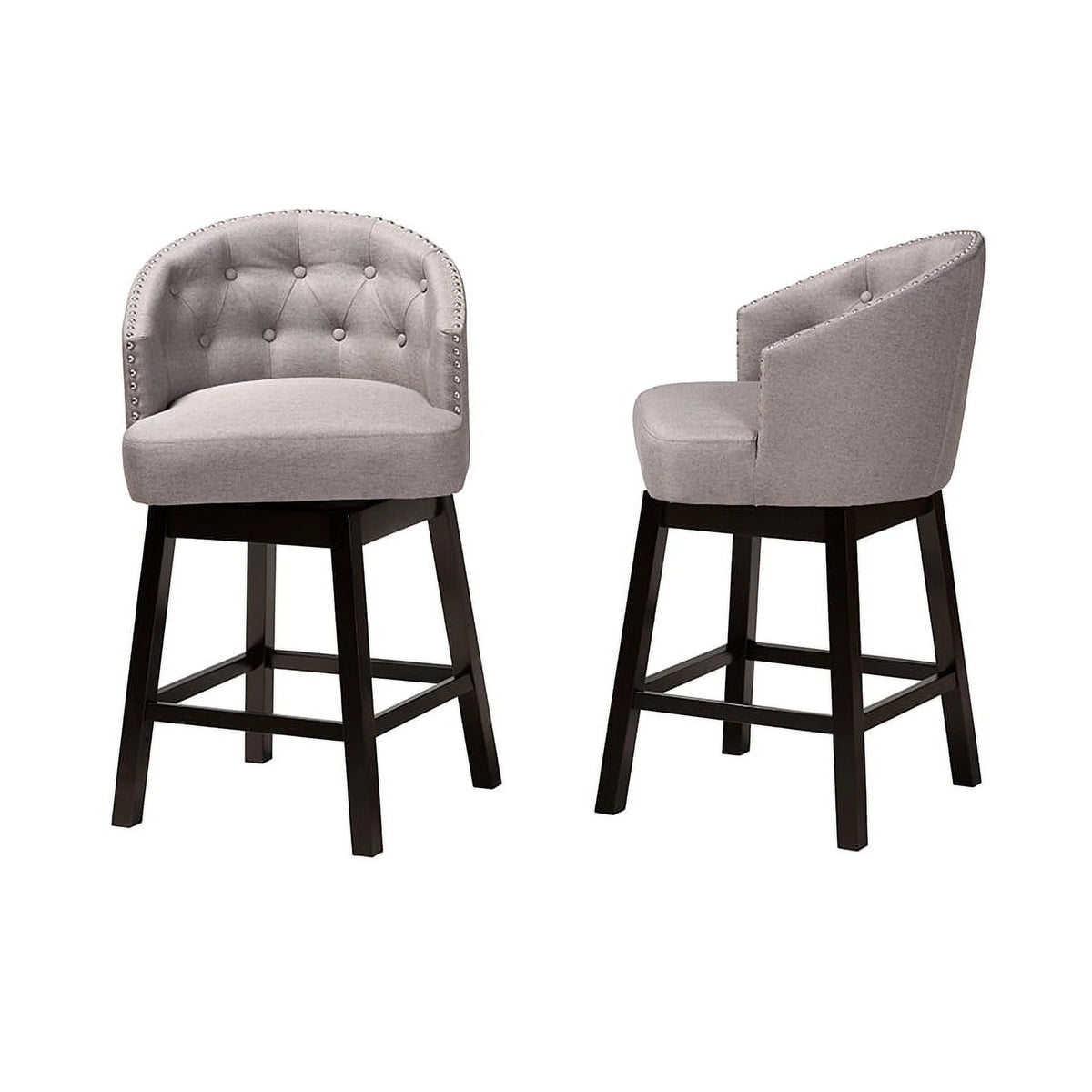 Grey Fabric and Espresso Brown Finished Wood 2-Piece Swivel Counter Stool U97396
